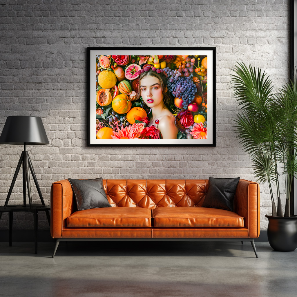 Poster: Woman with grapes and flower garland – Bild 2