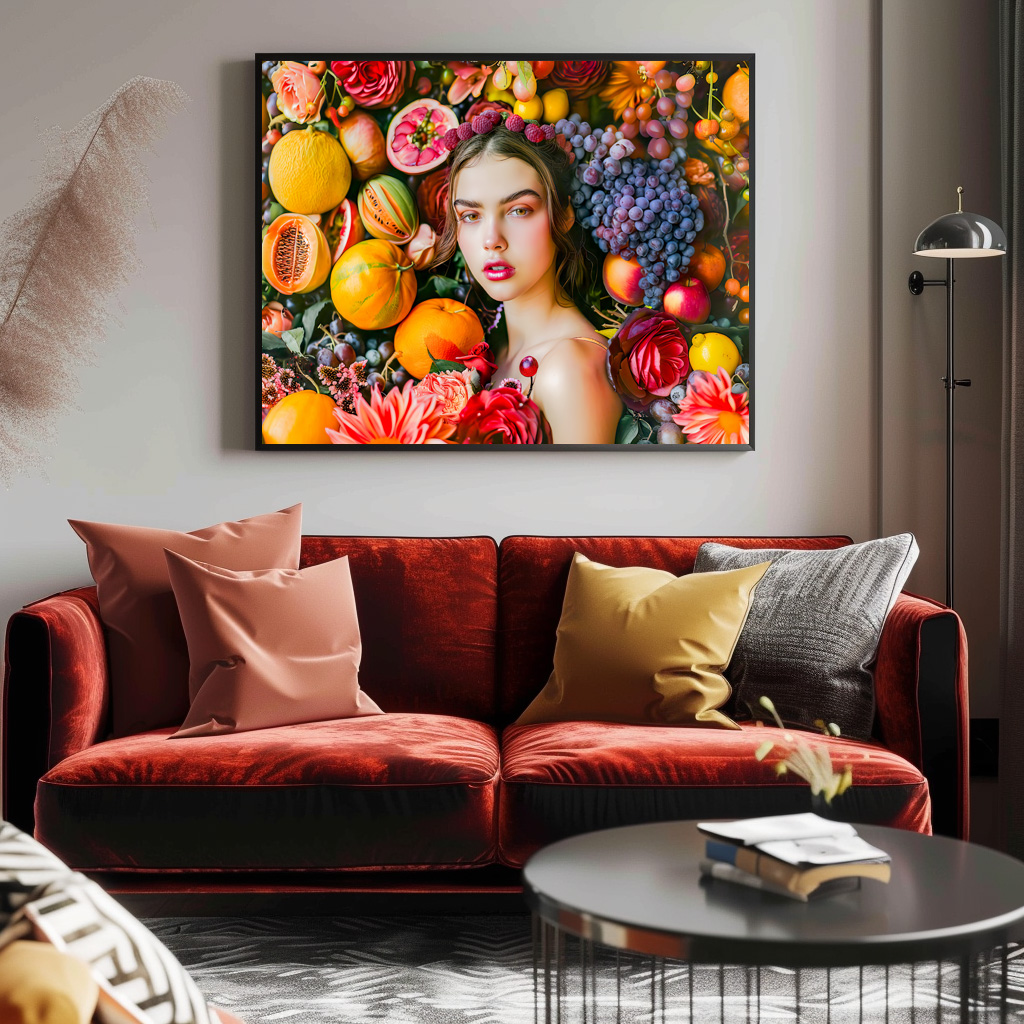 Poster: Woman with grapes and flower garland