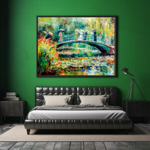 Poster: People on garden bridge with water lilies