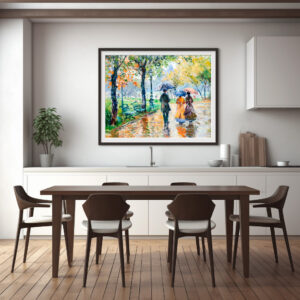 Poster: People with umbrellas in the park