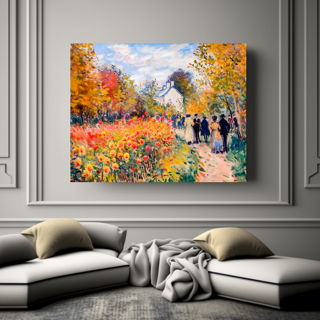 Poster: Group walking in autumn garden with flowers - Image 3