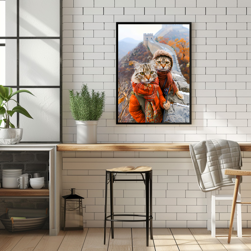 Poster: Adventurous Cats on the Great Wall