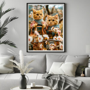 Poster: Cats Under Cherry Blossoms in Japan