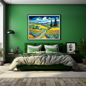 Poster: Scenic Country Path Through Sunflower Fields