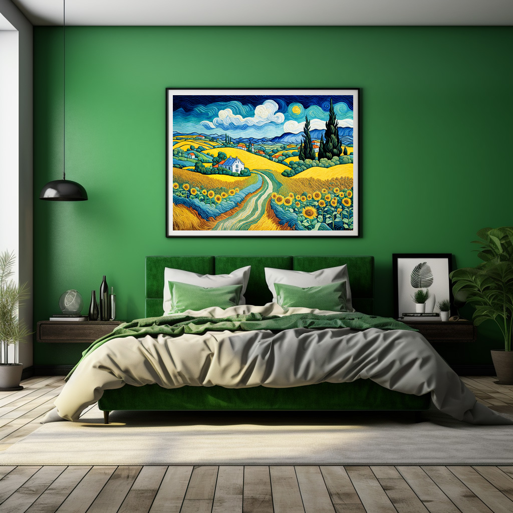 Poster: Scenic Country Path Through Sunflower Fields