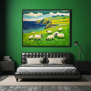 Poster: Sheep Grazing by Dramatic Coastal Cliffs
