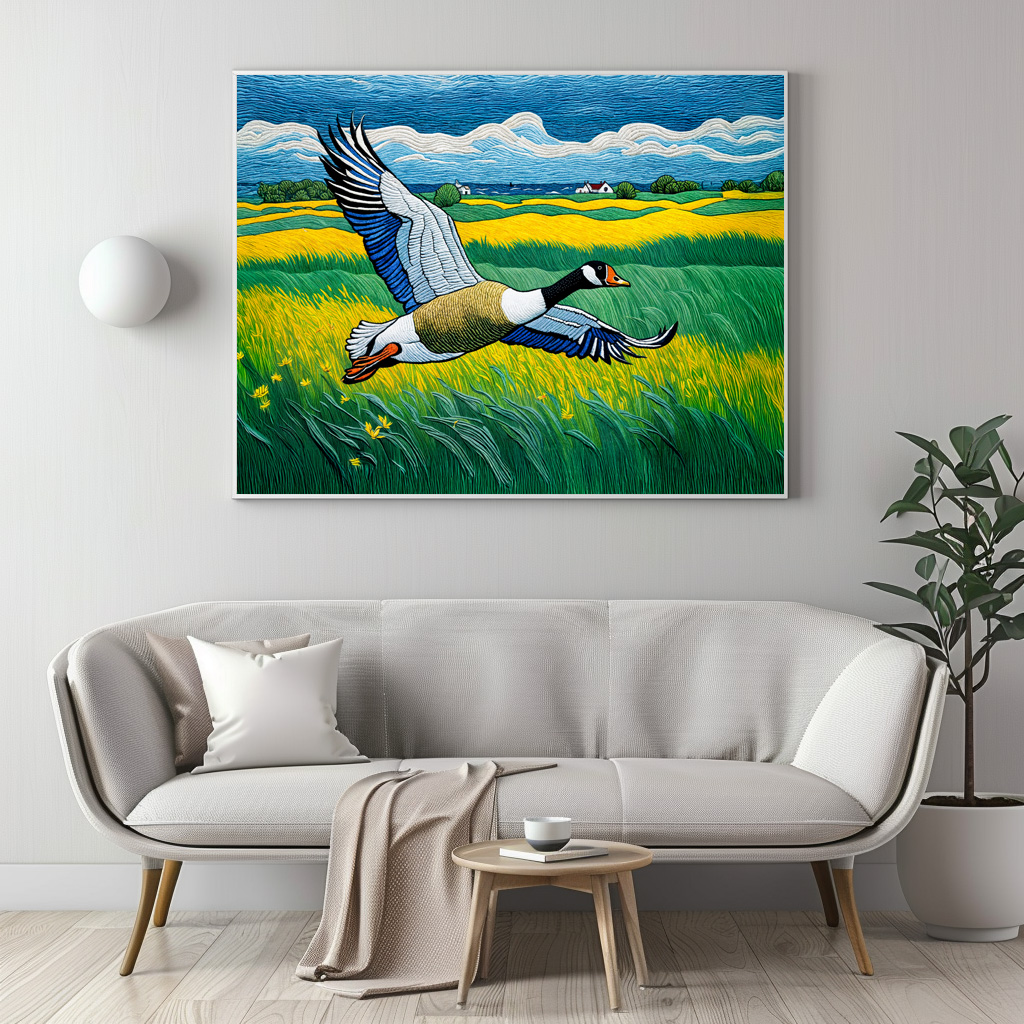 Poster: Wild Goose Flying Over Blooming Meadow – Image 2
