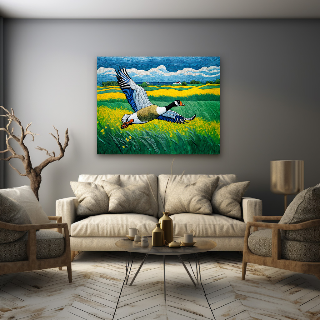 Poster: Wild Goose Flying Over Blooming Meadow – Image 3