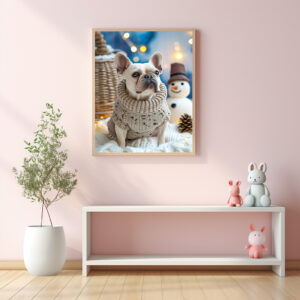 Poster: French Bulldog in Knitted Dog Attire 2