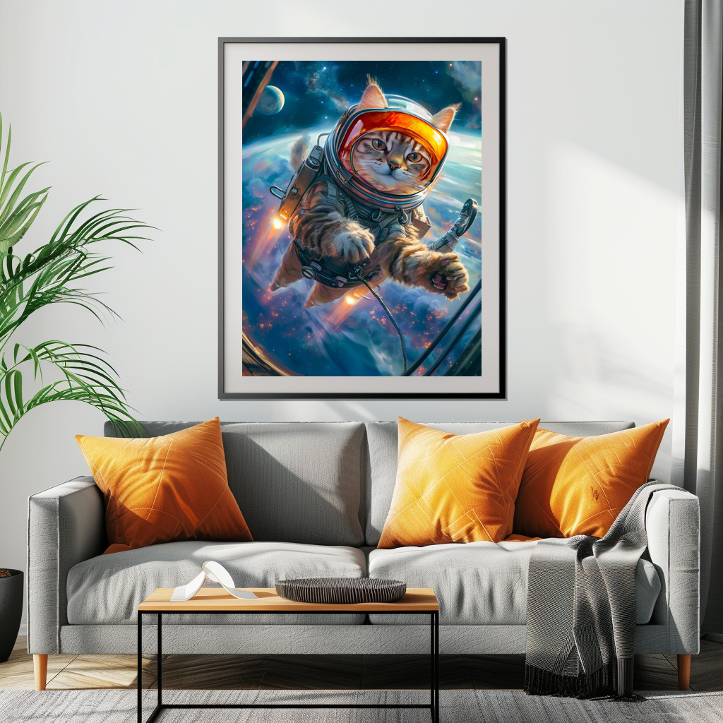 Poster: Cosmic Cat Adventurer Drifting Weightlessly Among Distant Planets - Imagen 2