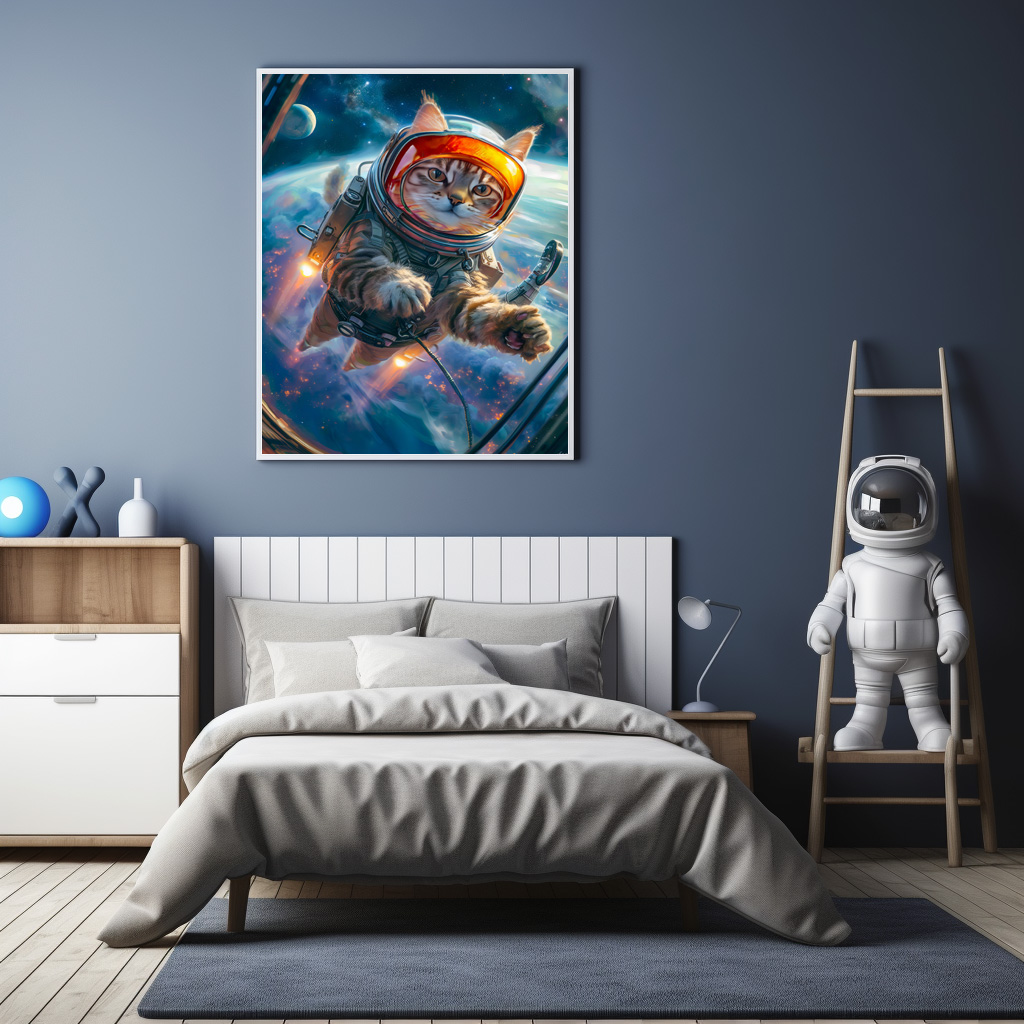 Poster: Cosmic Cat Adventurer Drifting Weightlessly Among Distant Planets - Imagen 3