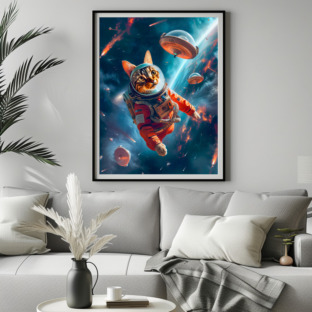 Poster: Adventurous Space Cat Floating Gracefully Beyond Earth’s Horizon - immagine 2