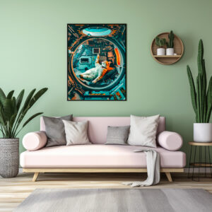 Poster: Orange and white cat in spacecraft cockpit