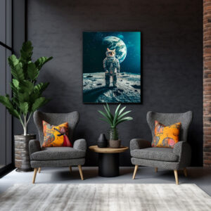 Poster: Astronaut Cat on a Mission walking on the moon