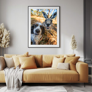 Poster: King Charles Cocker Spaniel Takes Selfies in Australia with kangaroo