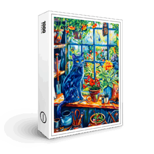 raxxa Premium-Puzzle: Cat sitting on Garden House Windowsill