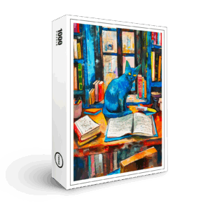 raxxa Premium-Puzzle: Cat sitting Among Open Books on table