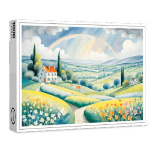raxxa Premium-Puzzle: Spring Landscape with Rainbow over Italian Hills
