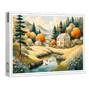 raxxa Premium-Puzzle: Autumn House by the Pond with Ducks