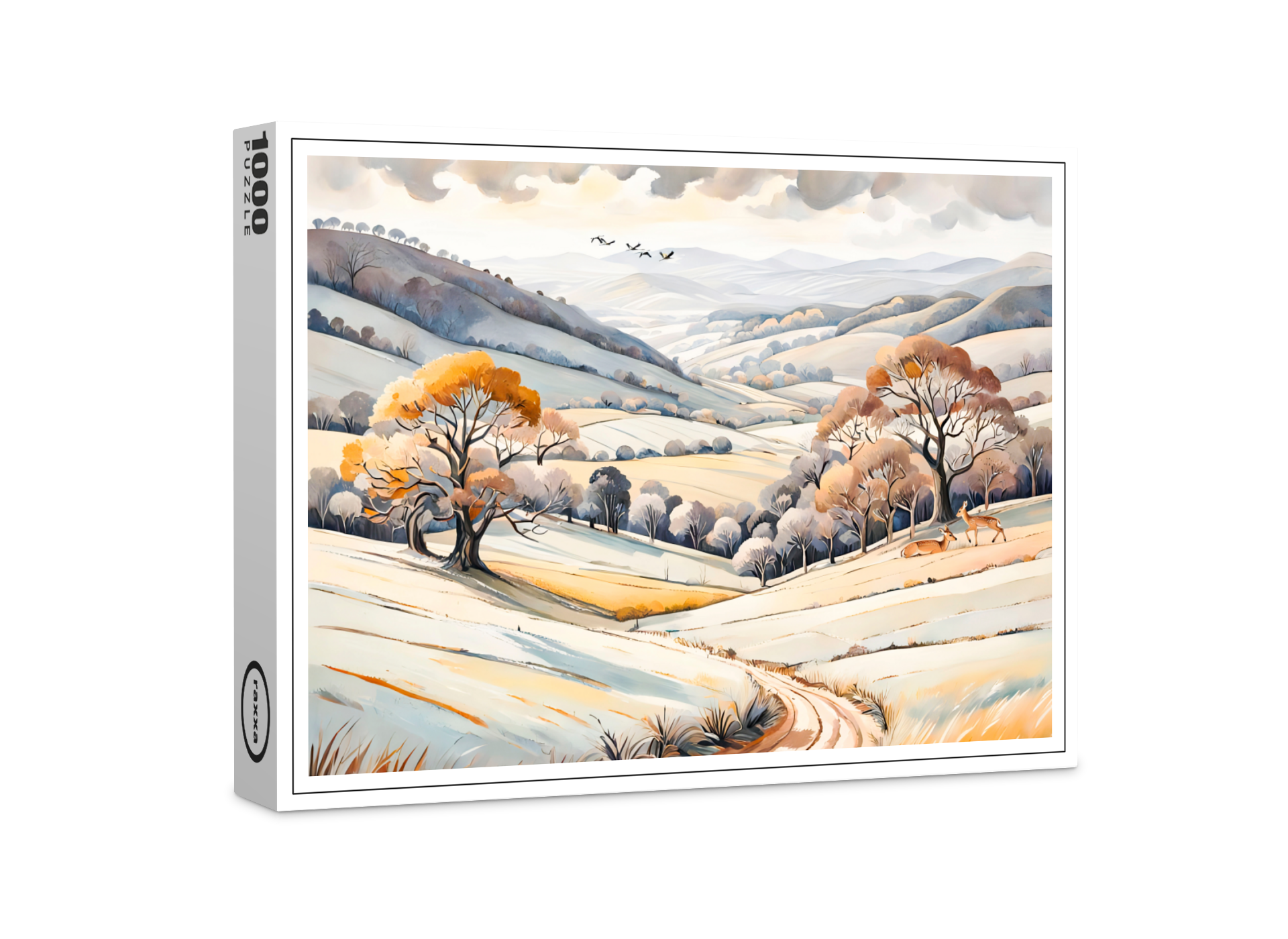 raxxa Premium-Puzzle: Pastel Watercolor Sunny Winter Landscape