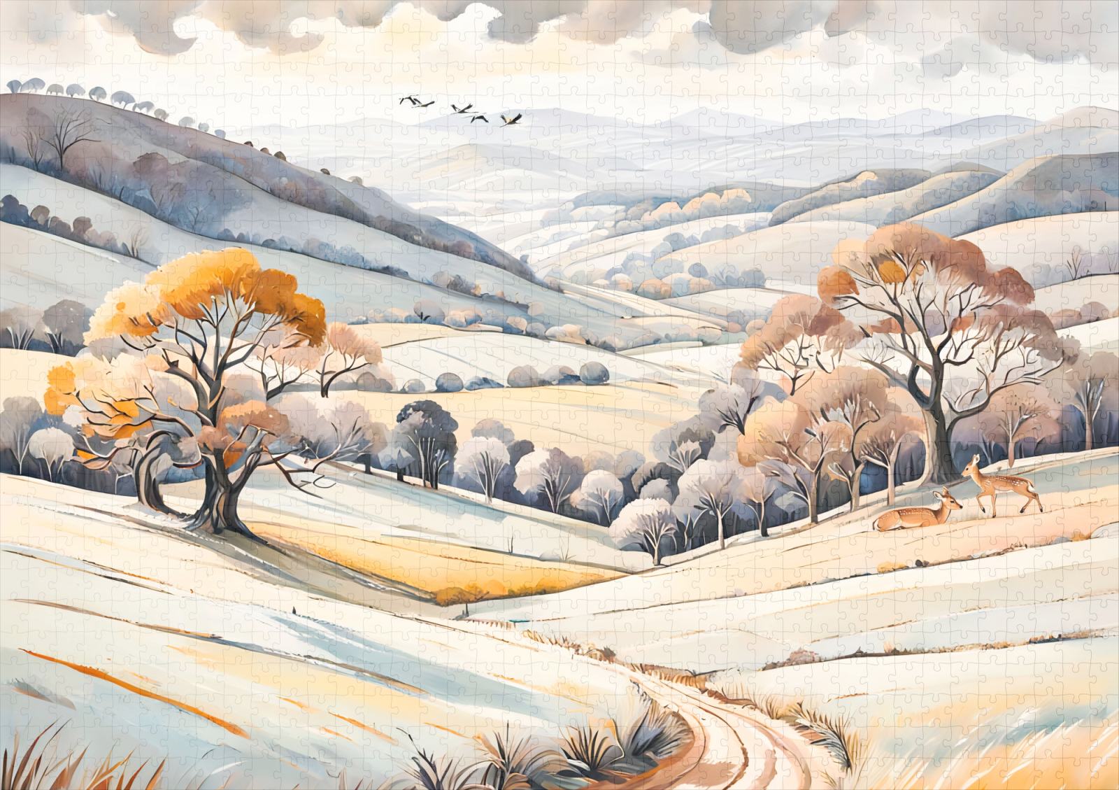 raxxa Premium-Puzzle: Pastel Watercolor Sunny Winter Landscape - Image 2