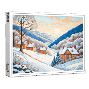 raxxa Premium-Puzzle: Winter Mountain Village in Morning Sun