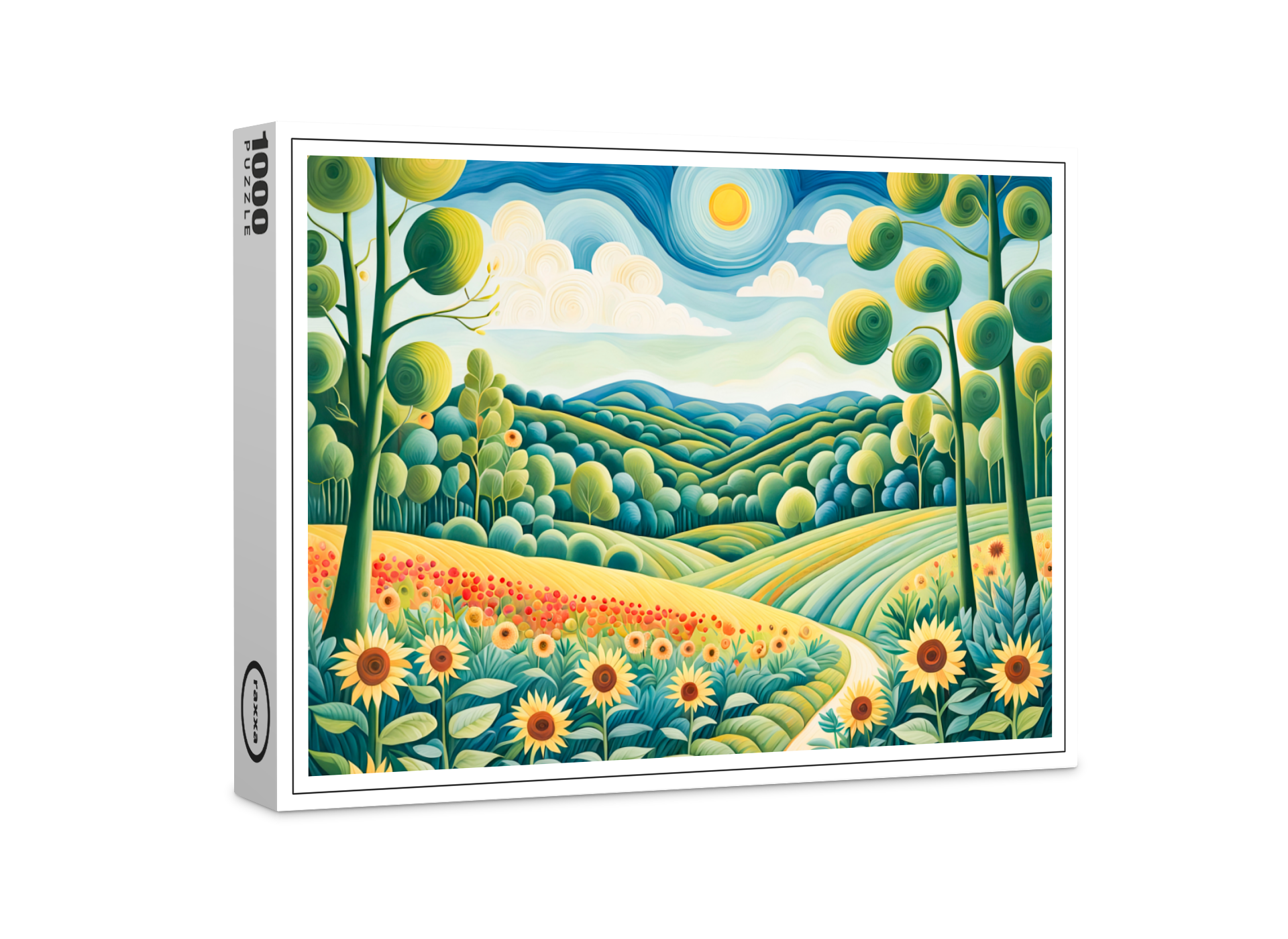 raxxa Premium-Puzzle: Pastel Landscape with Sunflower Fields and Path