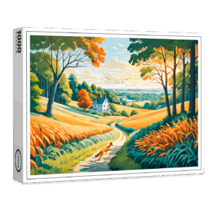 raxxa Premium-Puzzle: Fox Running on Field Path in Autumn Farmland