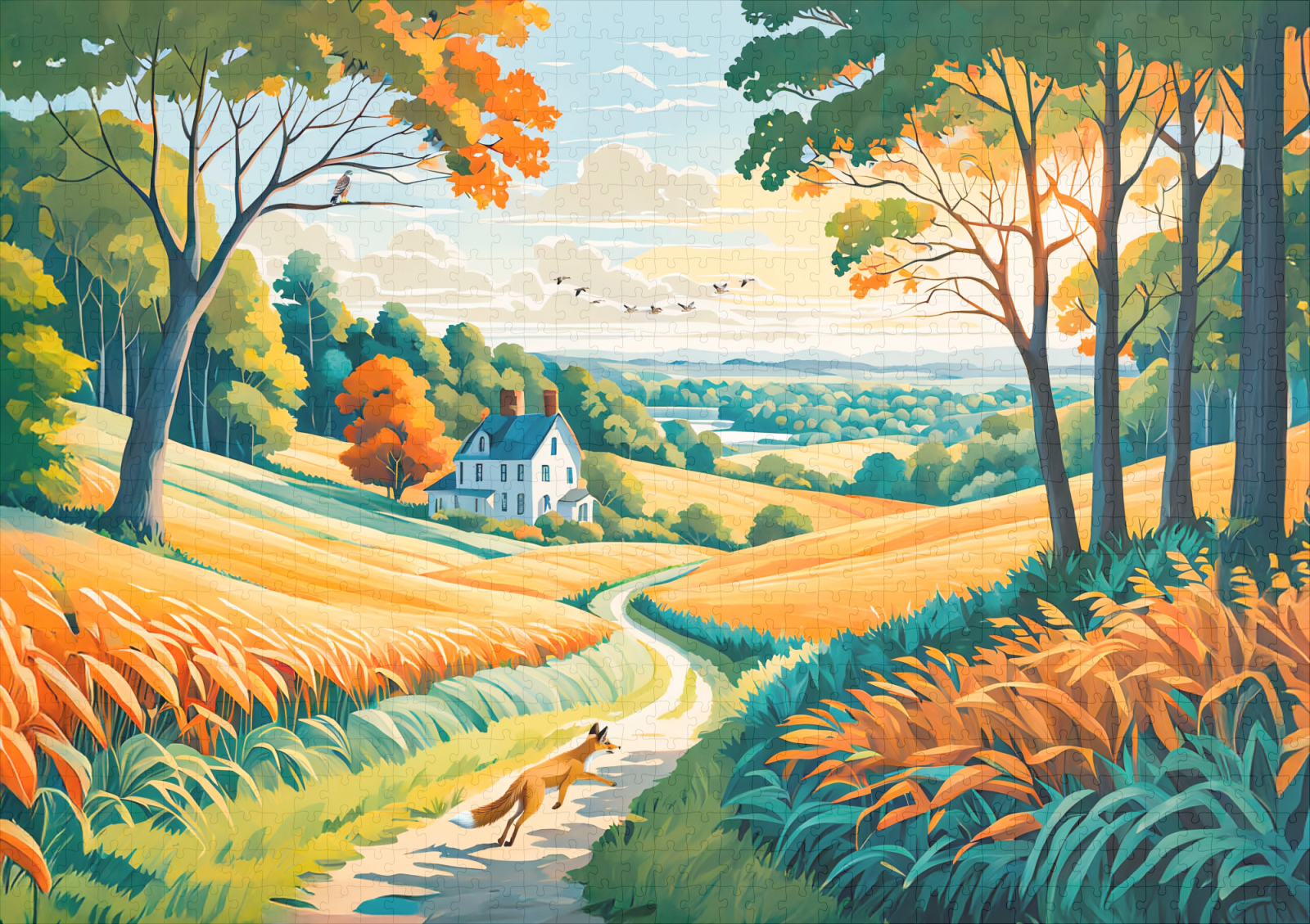 raxxa Premium-Puzzle: Fox Running on Field Path in Autumn Farmland - Imagen 2