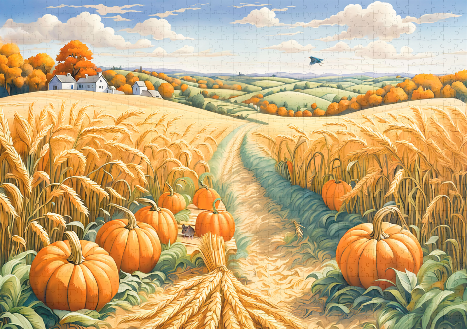 raxxa Premium-Puzzle: Hilly Landscape with Wheat Field and Pumpkins - Image 2