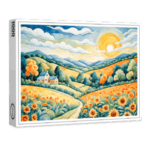 raxxa Premium-Puzzle: Pastel Landscape with Sunflower Fields and Path