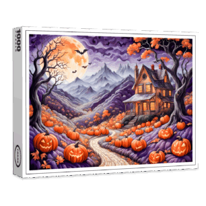 raxxa Premium-Puzzle: Spooky Halloween Villa with Pumpkins and Bats