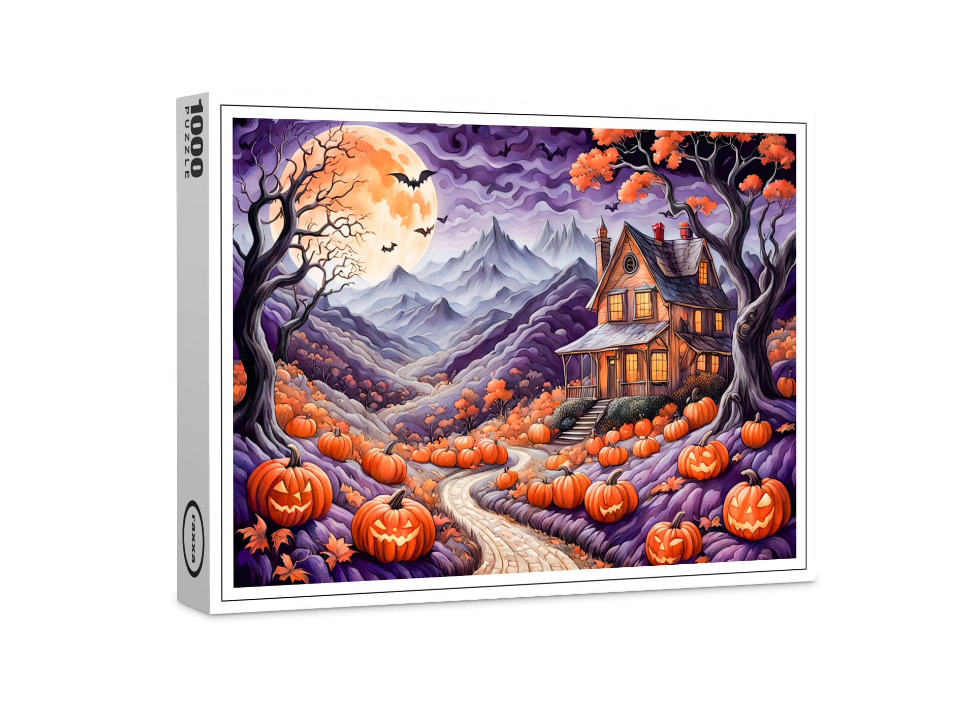 raxxa Premium-Puzzle: Spooky Halloween Villa with Pumpkins and Bats