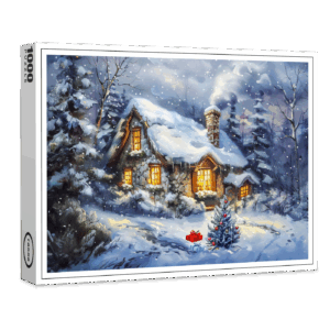 raxxa Premium-Puzzle: Cozy Winter Cottage with Christmas Tree