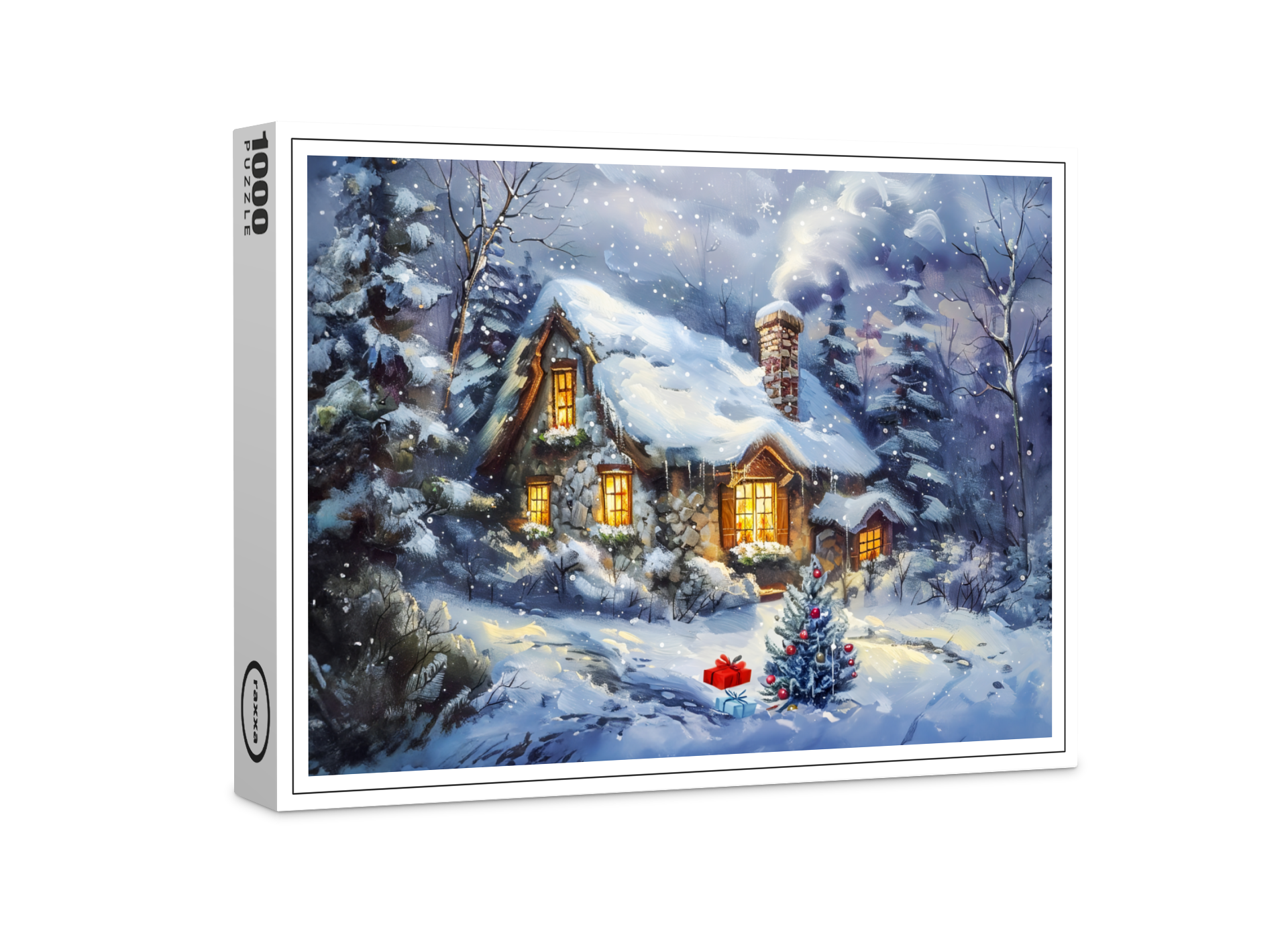 raxxa Premium-Puzzle: Cozy Winter Cottage with Christmas Tree