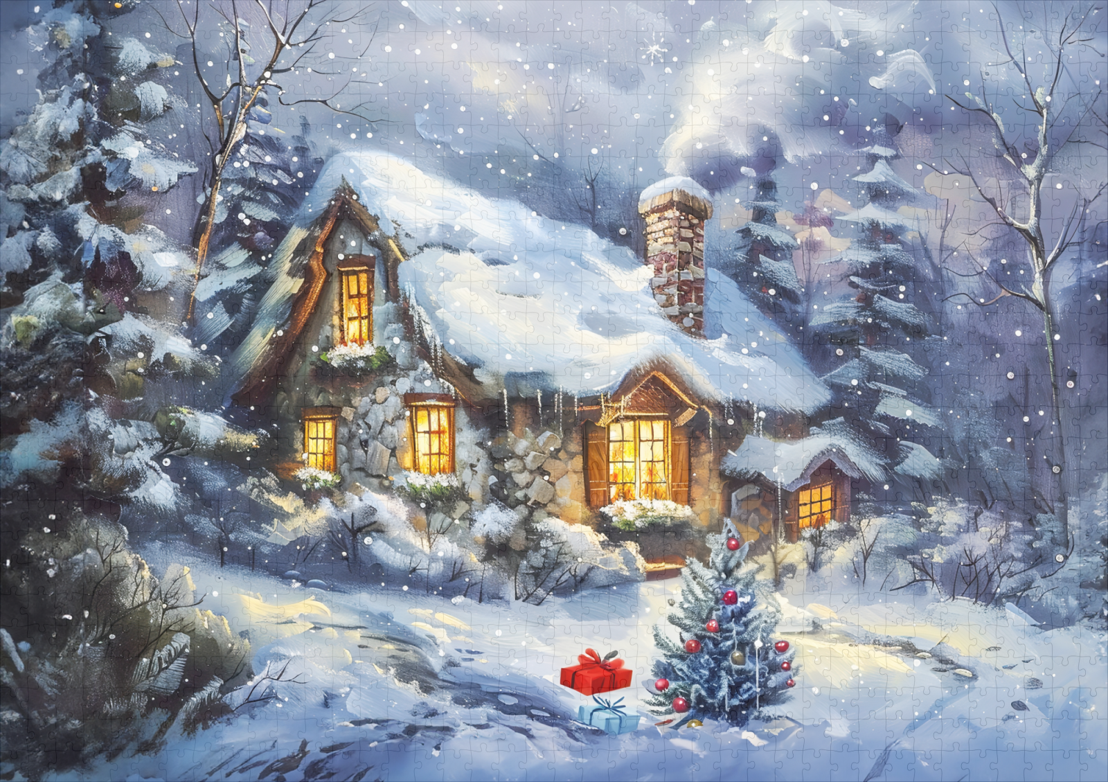 raxxa Premium-Puzzle: Cozy Winter Cottage with Christmas Tree - Image 2