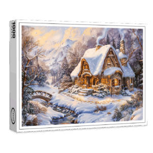 raxxa Premium-Puzzle: Snowy Mountain Cottage by Stream
