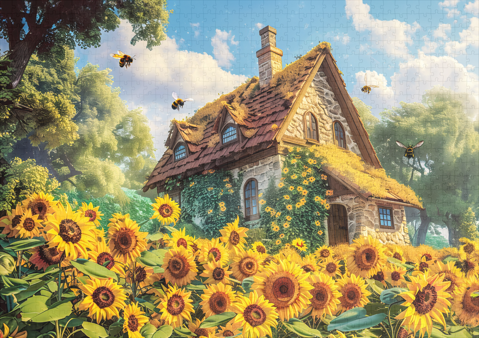 raxxa Premium-Puzzle: Sunlit Farmhouse with Blooming Sunflowers - Image 2