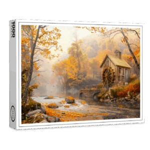 raxxa Premium-Puzzle: Old Water Mill by Stream in Autumn