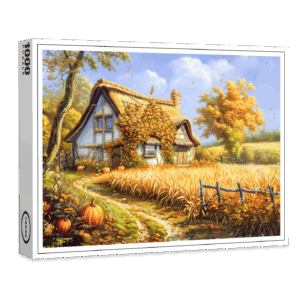 raxxa Premium-Puzzle: Autumn Cottage by Wheat Field and Pumpkins