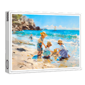 raxxa Premium-Puzzle: Children Playing on the Beach Impressionist Art