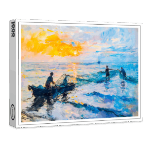 raxxa Premium-Puzzle: Fishermen at Sunset  Impressionist Coastal Scene