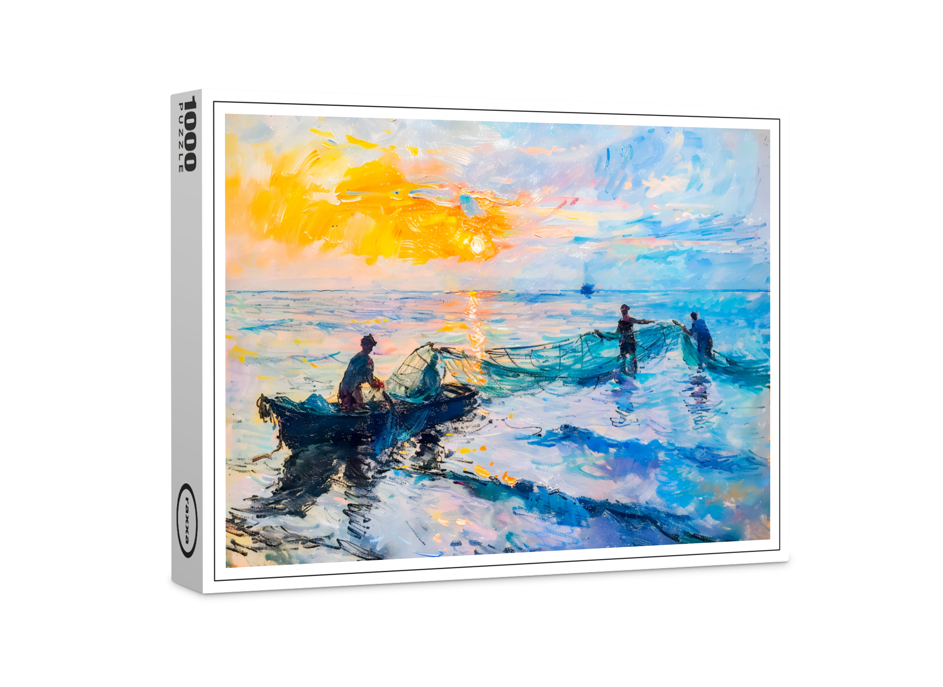 raxxa Premium-Puzzle: Fishermen at Sunset Impressionist Coastal Scene