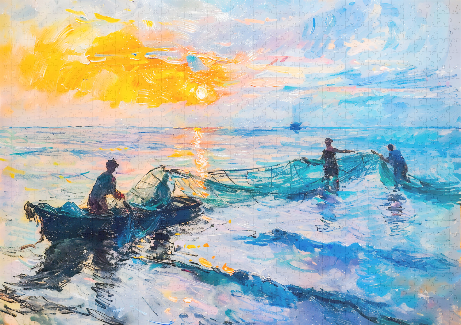 raxxa Premium-Puzzle: Fishermen at Sunset Impressionist Coastal Scene – Image 2