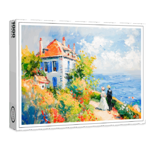 raxxa Premium-Puzzle: Coastal House with Flowers Impressionist Seascape