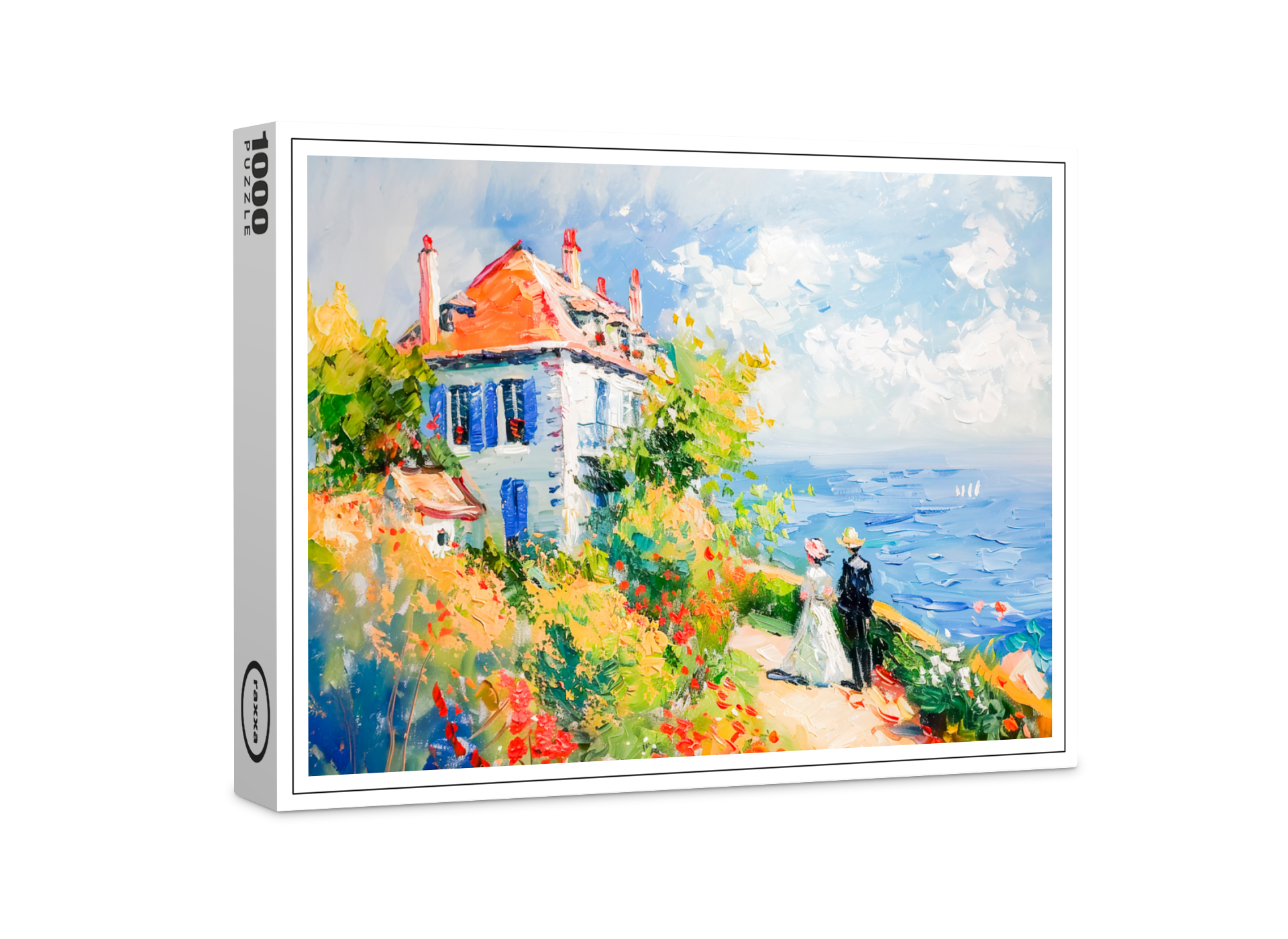 raxxa Premium-Puzzle: Coastal House with Flowers Impressionist Seascape