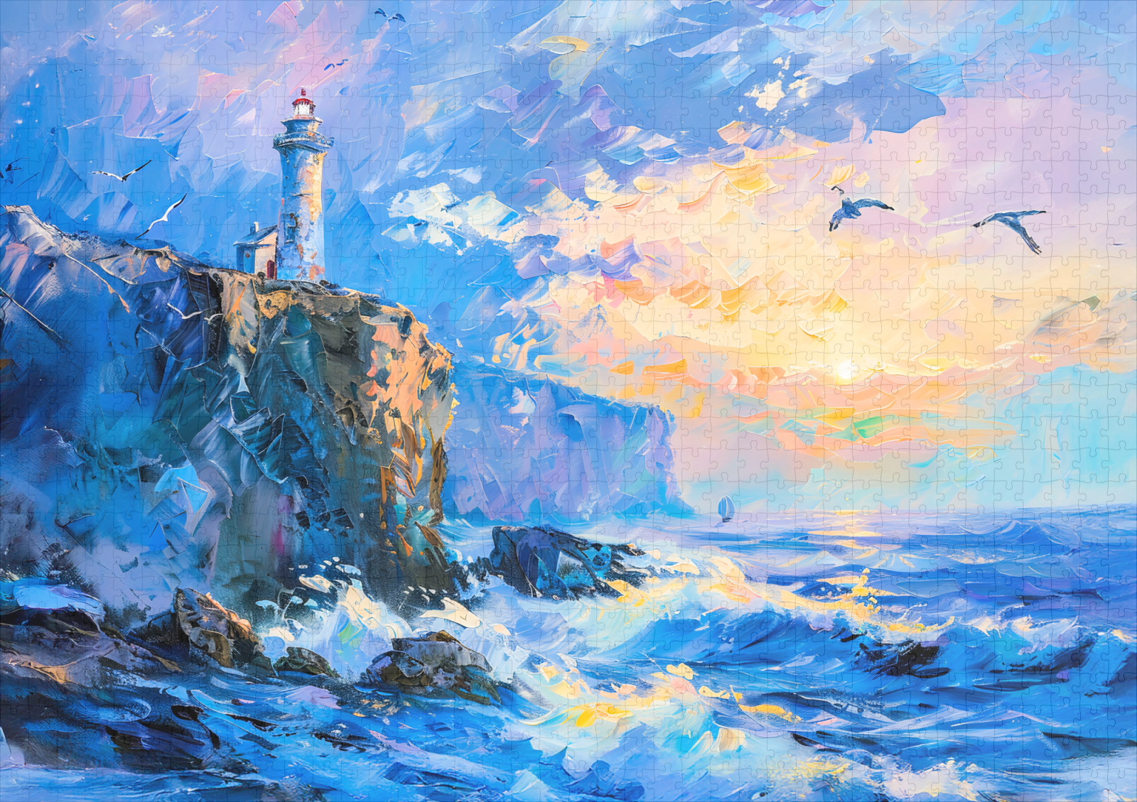 raxxa Premium-Puzzle: Lighthouse on Rocky Coast Impressionist Seascape - Imagen 2