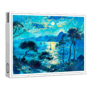 raxxa Premium-Puzzle: Moonlit Bay with Boats Impressionist Nocturne