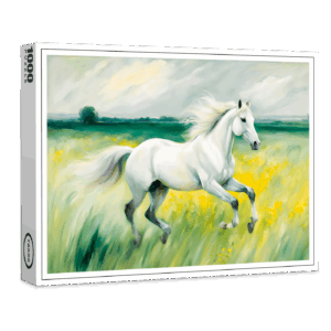 raxxa Premium-Puzzle: White Horse Running Across Meadow