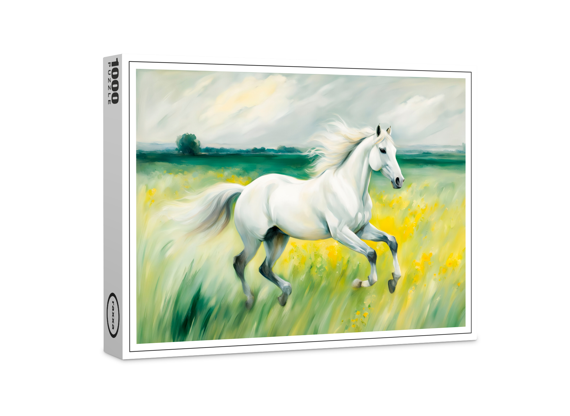 raxxa Premium-Puzzle: White Horse Running Across Meadow